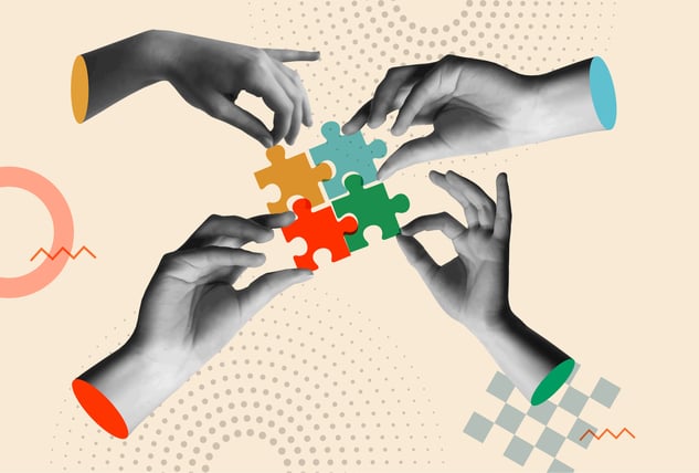 Connecting puzzle pieces hands